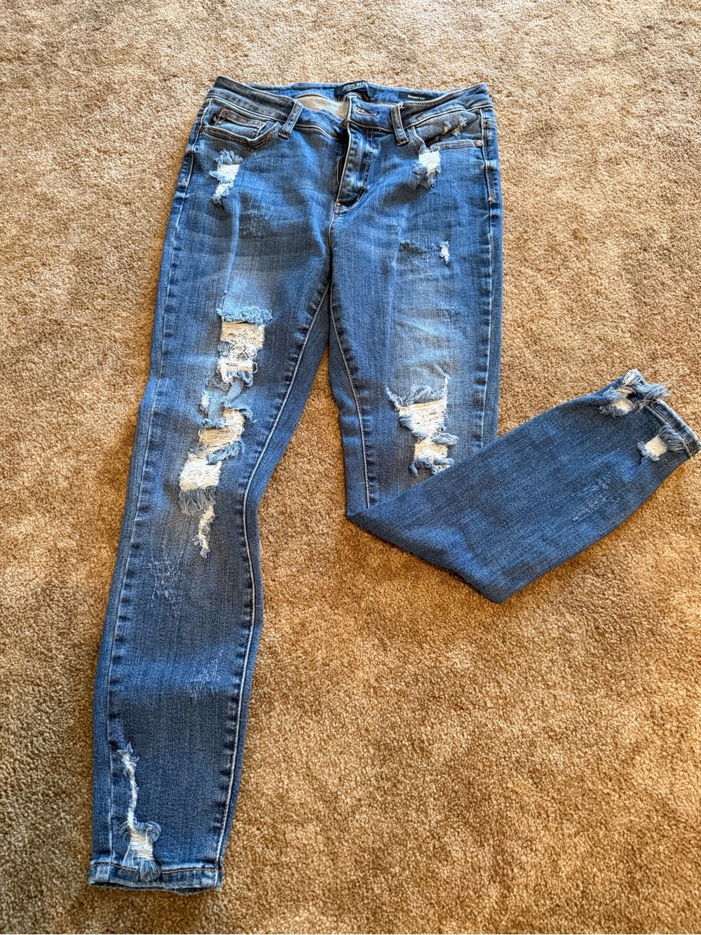 Judy Blue Medium Blue Distressed Skinny Jeans